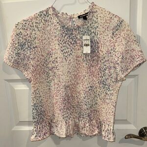 Express Women's Pink and Blue Smocked Blouse